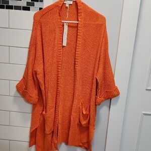 She + Sky Orange Open-Front Chunky Knit Cardigan
